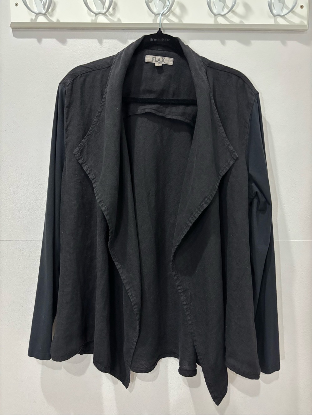 FLAX Black Open-Front Draped Jacket Size L